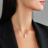 Lantisor cu perla naturala alba si lantisor argint DiAmanti SK22528P_W_Necklace-G